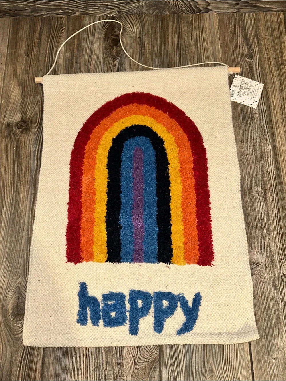 Handwoven Tufted Happy Rainbow Wall Hanging - Multicolor Cotton Tapestry Decor